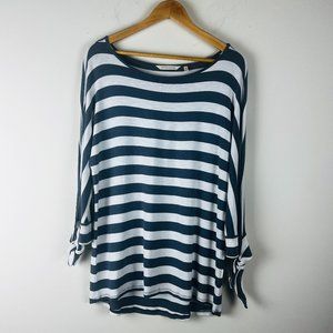Soft Surroundings Striped grey & white Adrift Tunic Sz M, ties on 3/4 sleeves